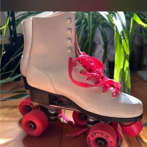 White Roller derby Skates with Pink Wheels